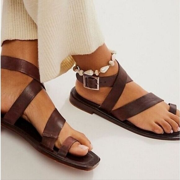 NWOB Free People Collection Romeo Square Toe Wrap Sandal in Chocolate Brown - Picture 2 of 14